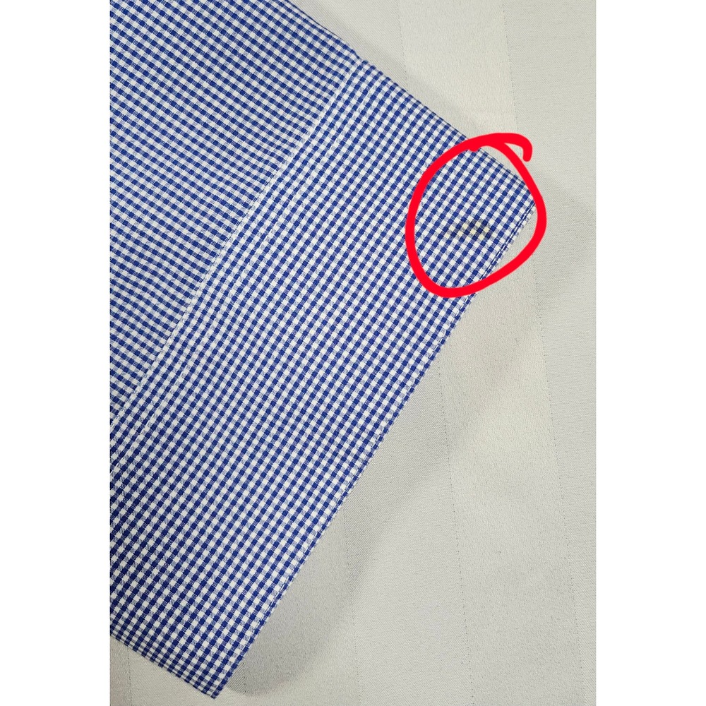 Foxcroft Blue Gingham Ruffle Front Wrinkle Free 3/4 Sleeve Button Shirt 18 0033 - Picture 10 of 10